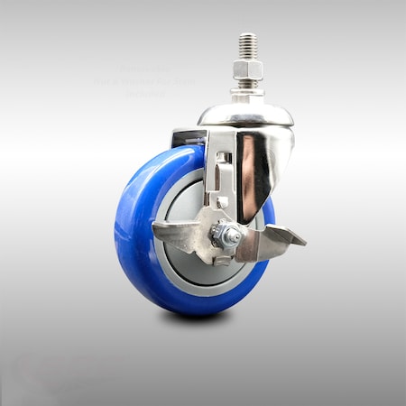 Service Caster 4 Inch 316SS Blue Polyurethane Swivel 12mm Threaded Stem Caster with Brake SCC-SS316TS20S414-PPUBBLUE-TLB-M1215